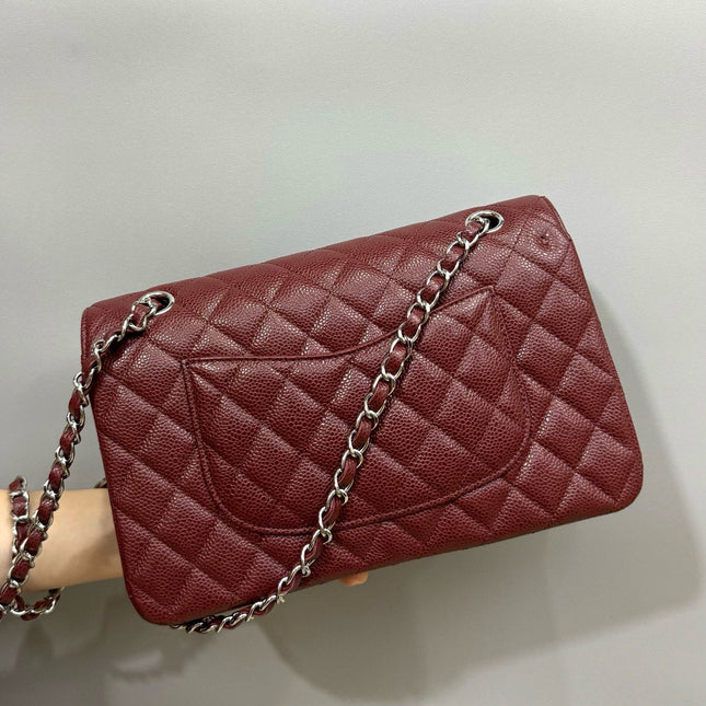 FLAP BAG 25 IN WINE CAVIAR LAMBSKIN SILVER HARDWARE