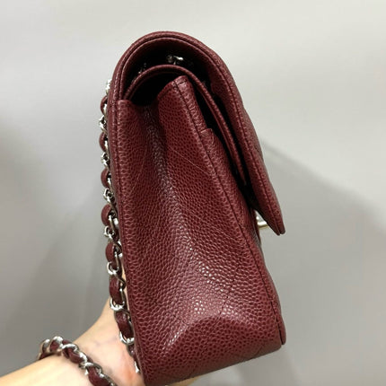 FLAP BAG 25 IN WINE CAVIAR LAMBSKIN SILVER HARDWARE