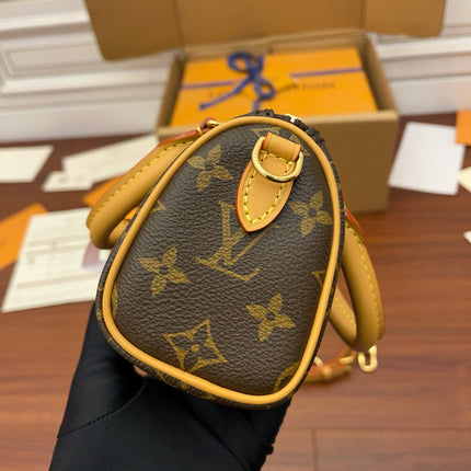 NANO SPEEDY 16 IN BROWN MONOGRAM CANVAS GOLD HARDWARE