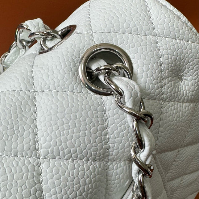 FLAP BAG 25 IN WHITE CAVIAR LAMBSKIN SILVER HARDWARE