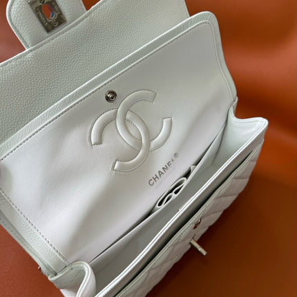 FLAP BAG 25 IN WHITE CAVIAR LAMBSKIN SILVER HARDWARE