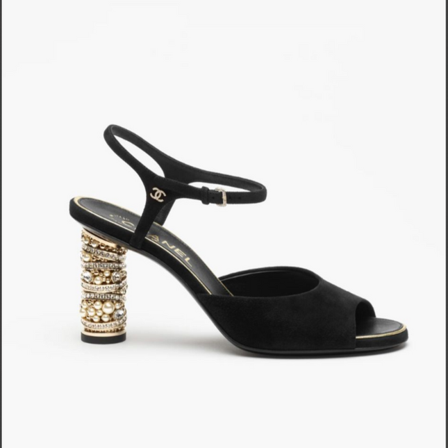 CC SUEDE KIDSKIN SANDAL IMITATION PEARLS BLACK