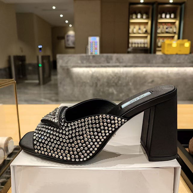 PRA EMBELLISHED SATIN SANLDALS IN BLACK