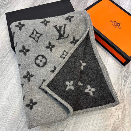 MONOGRAM BLANKET IN BLACK GRAY LAMB