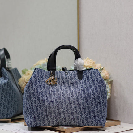 LARGE TOUJOURS 37 BLUE DENIM OBLIQUE JACQUARD