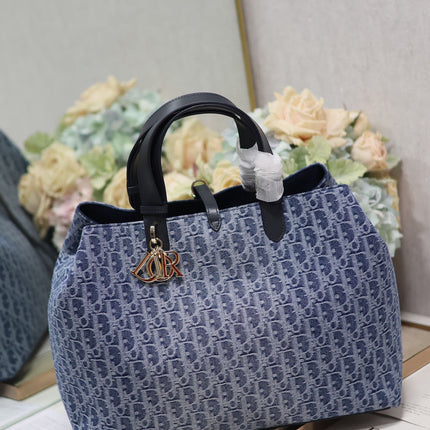 LARGE TOUJOURS 37 BLUE DENIM OBLIQUE JACQUARD