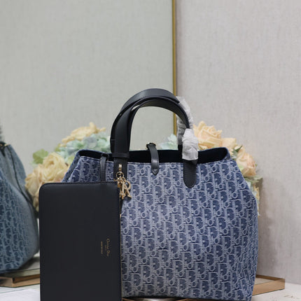 LARGE TOUJOURS 37 BLUE DENIM OBLIQUE JACQUARD