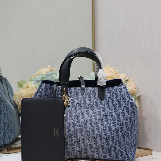 LARGE TOUJOURS 37 BLUE DENIM OBLIQUE JACQUARD