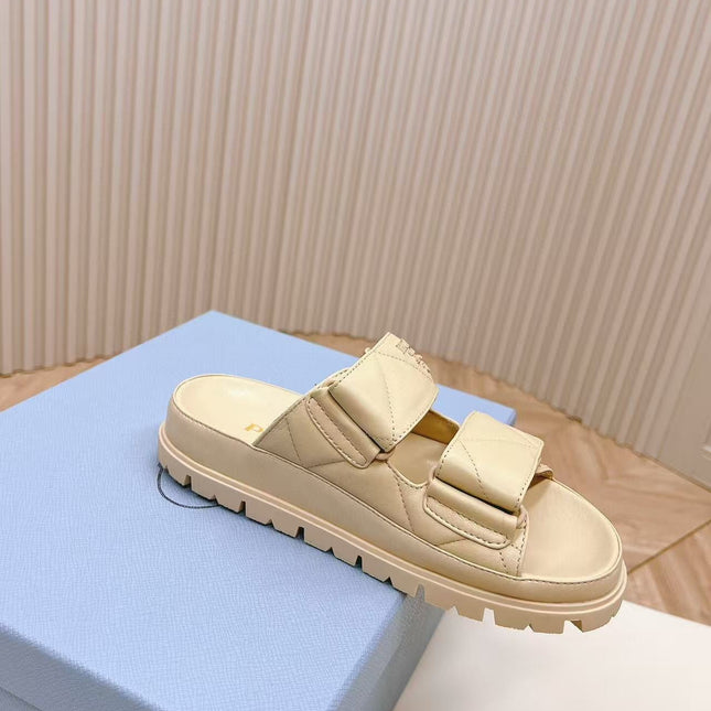 Padded Leather MULES Sandals Lambskin Beige