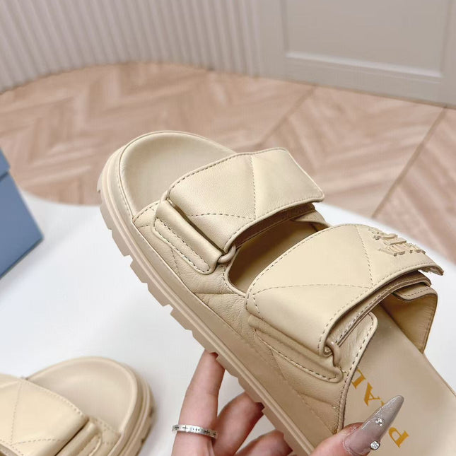 Padded Leather MULES Sandals Lambskin Beige