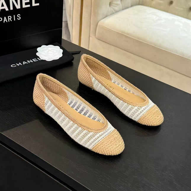 cc 2025 ballet flat beige white raffia