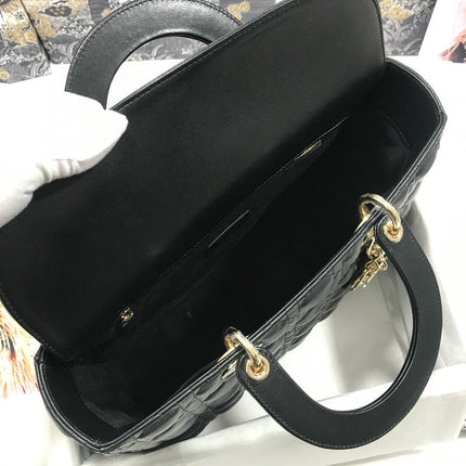 LARGE 32 LADY BAG IN BLACK LAMBSKIN WITH GOLD HARDWARE