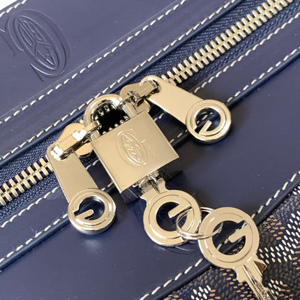 BOWLING 45 BAG IN NAVY BLUE GOYARDINE CANVAS AND CALFSKIN TRIM