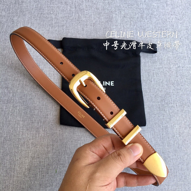 Medium Western Belt 25mm In Brown Calfskin Ghw