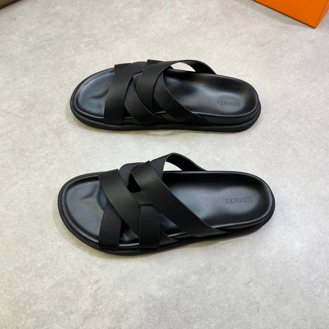 KAZIMIR SANDAL IN BLACK CALFSKIN AND CANVAS