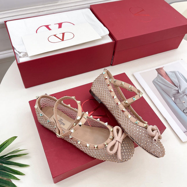 BALLET FLATS ROCKSTUD MESH WITH CRYSTALS IN ROSE CANNELLE