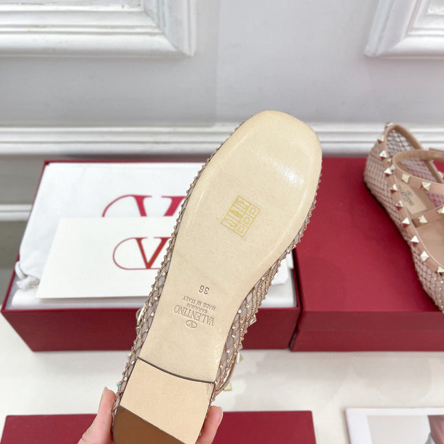BALLET FLATS ROCKSTUD MESH WITH CRYSTALS IN ROSE CANNELLE