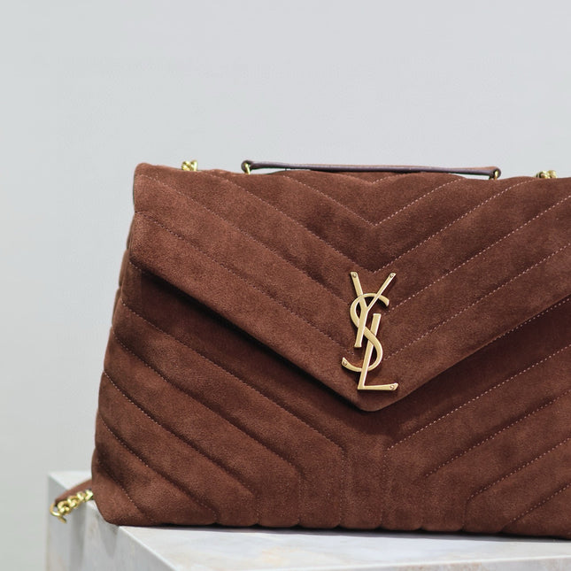 LOULOU 32 IN BROWN SUEDE CALFSKIN GOLD HARDWARE