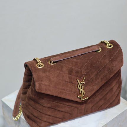 LOULOU 32 IN BROWN SUEDE CALFSKIN GOLD HARDWARE