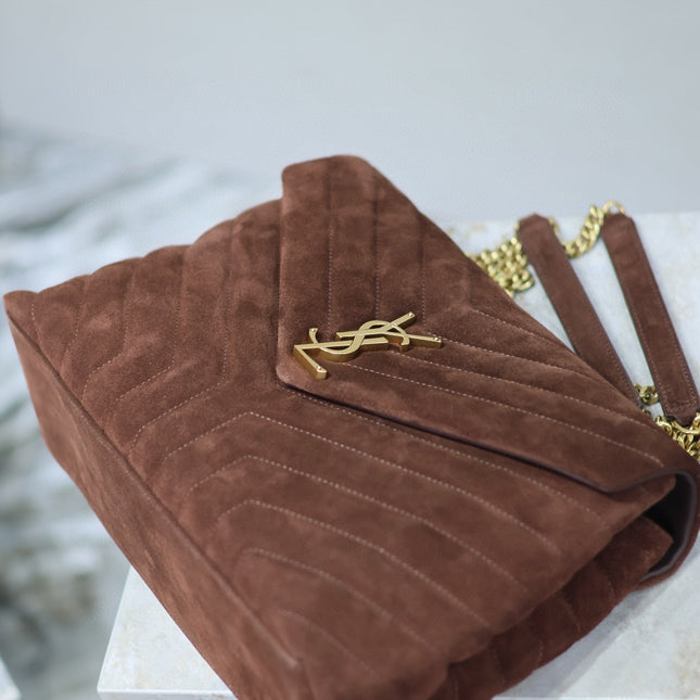 LOULOU 32 IN BROWN SUEDE CALFSKIN GOLD HARDWARE