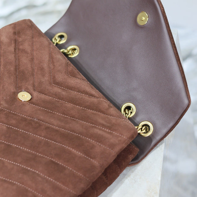 LOULOU 32 IN BROWN SUEDE CALFSKIN GOLD HARDWARE