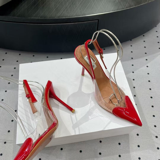 ALAIA HIGH 9 CM SLINGBACK IN CHERRY RED PATENT CALFSKIN AND FILM