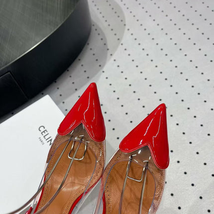 ALAIA HIGH 9 CM SLINGBACK IN CHERRY RED PATENT CALFSKIN AND FILM