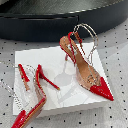 ALAIA HIGH 9 CM SLINGBACK IN CHERRY RED PATENT CALFSKIN AND FILM
