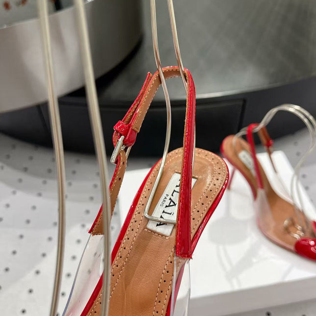 ALAIA HIGH 9 CM SLINGBACK IN CHERRY RED PATENT CALFSKIN AND FILM