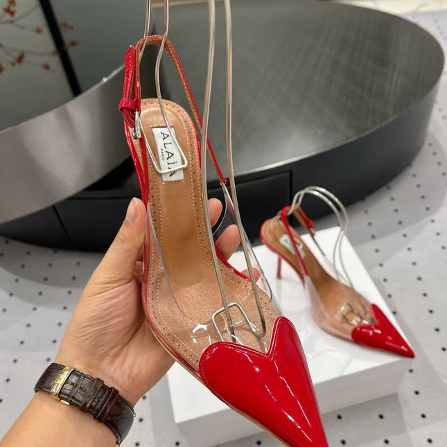 ALAIA HIGH 9 CM SLINGBACK IN CHERRY RED PATENT CALFSKIN AND FILM