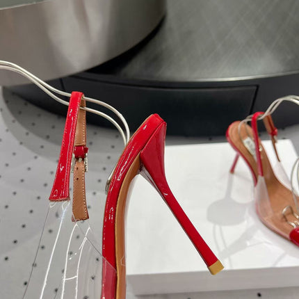 ALAIA HIGH 9 CM SLINGBACK IN CHERRY RED PATENT CALFSKIN AND FILM