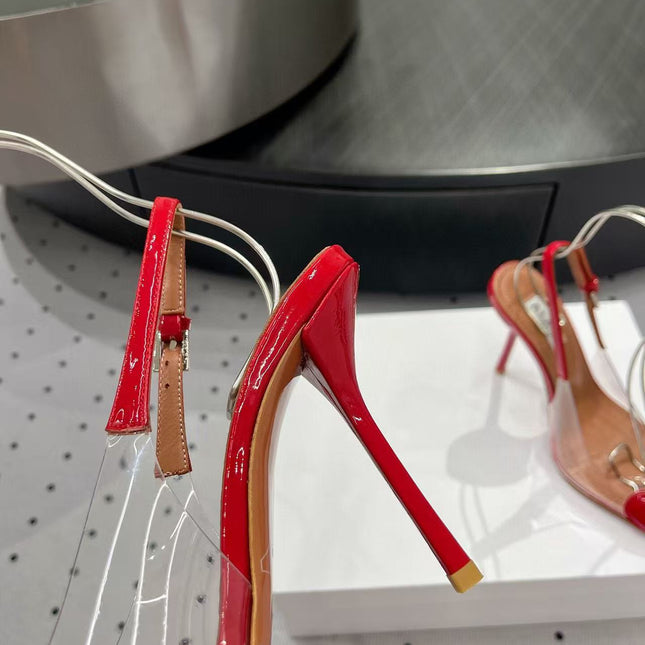 ALAIA HIGH 9 CM SLINGBACK IN CHERRY RED PATENT CALFSKIN AND FILM