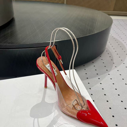 ALAIA HIGH 9 CM SLINGBACK IN CHERRY RED PATENT CALFSKIN AND FILM