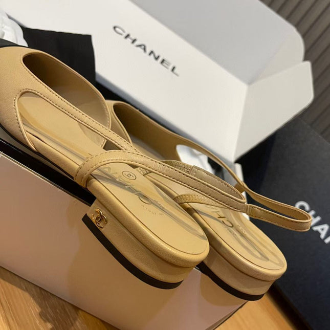 SLINGBACKS IN BEIGE LAMBSKIN AND BLACK SATIN