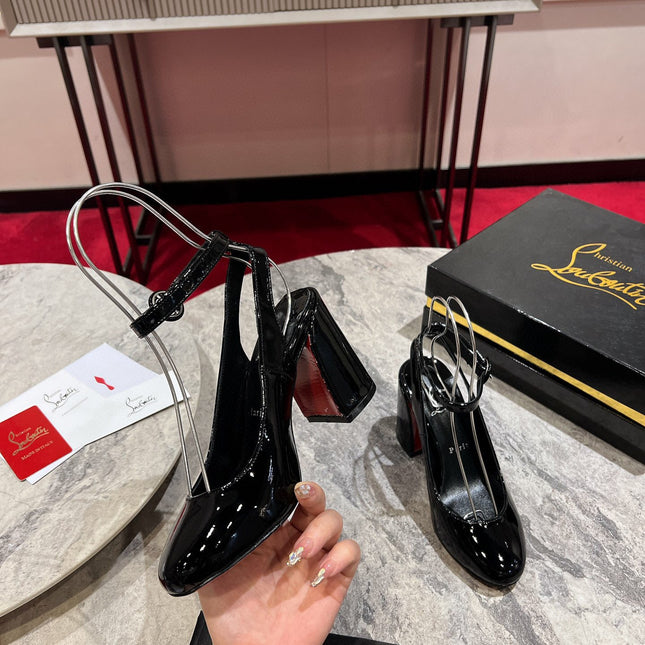 CL MISS SAB IN BLACK PATENT RED SOLE PUMPS