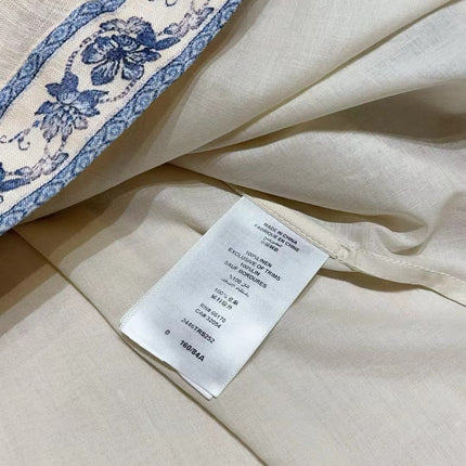 ZIMMERMANN Lucky Plunge Midi Dress Cream/Blue Floral Linen Fabric