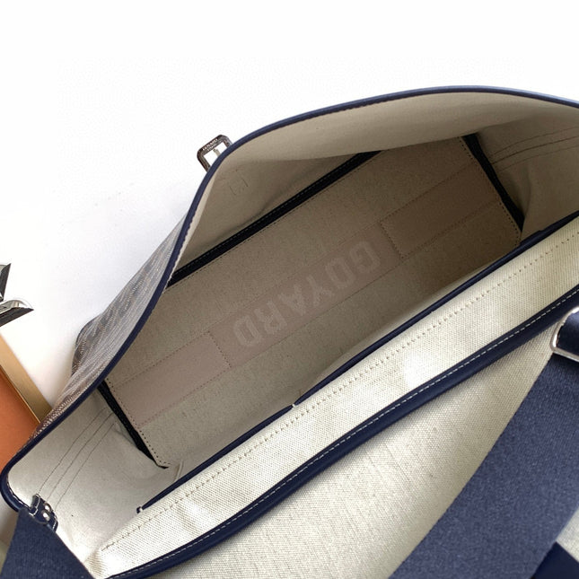 CAPETIEN MESSENGER BAG 39 IN NAVY BLUE GOYARDINE CANVAS AND CALFSKIN