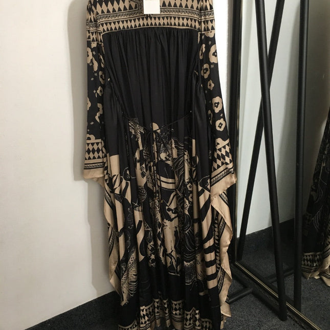 Zimmermann Lllustration Otto Gown Black Beige in Viscose Silk