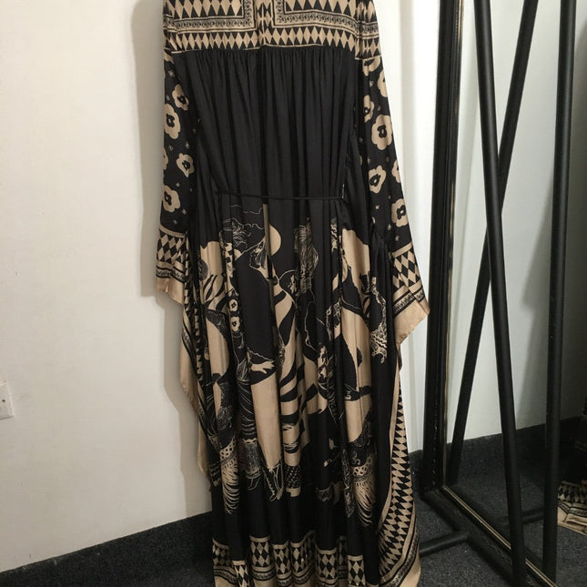 Zimmermann Lllustration Otto Gown Black Beige in Viscose Silk