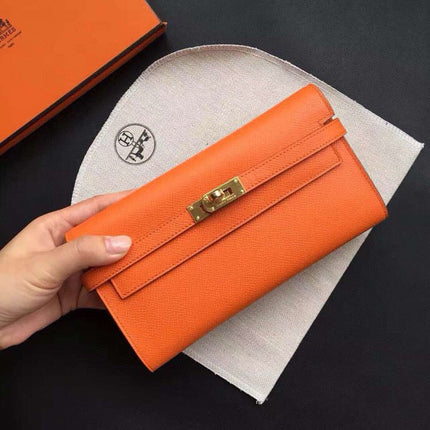 HM KELLY WALLET 20.5 ORANGE CALFSKIN