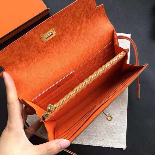 HM KELLY WALLET 20.5 ORANGE CALFSKIN
