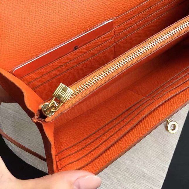 HM KELLY WALLET 20.5 ORANGE CALFSKIN