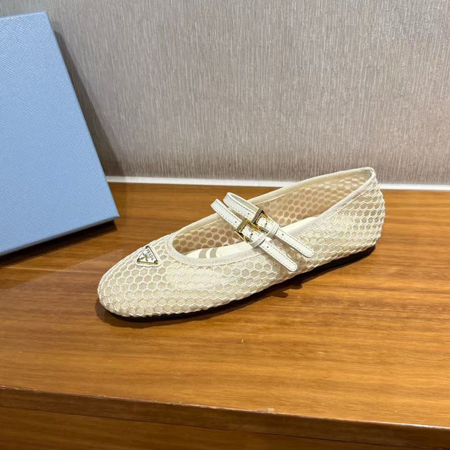 PRA BALLERINAS BALLET FLATS IN BEIGE MESH FABRIC