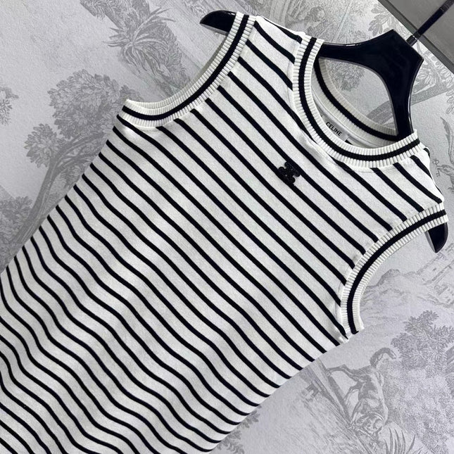 Triomphe Striped Mini Dress Black White Crocheted Cotton