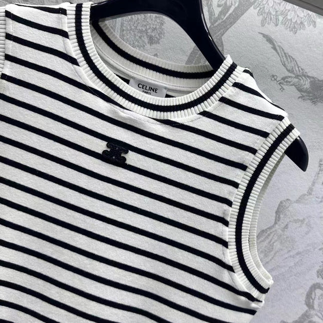 Triomphe Striped Mini Dress Black White Crocheted Cotton