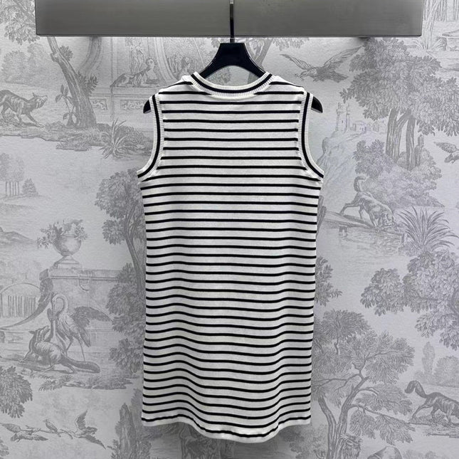Triomphe Striped Mini Dress Black White Crocheted Cotton