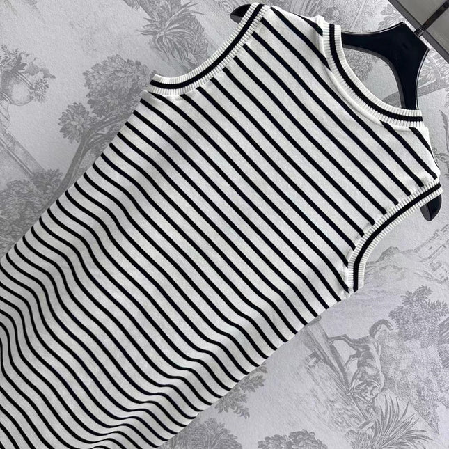 Triomphe Striped Mini Dress Black White Crocheted Cotton