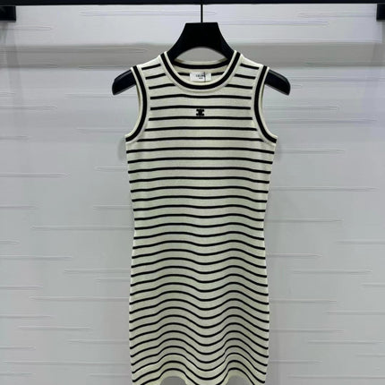 Triomphe Striped Mini Dress Black White Crocheted Cotton