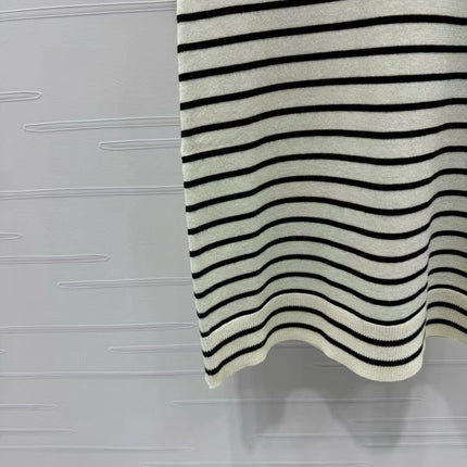 Triomphe Striped Mini Dress Black White Crocheted Cotton