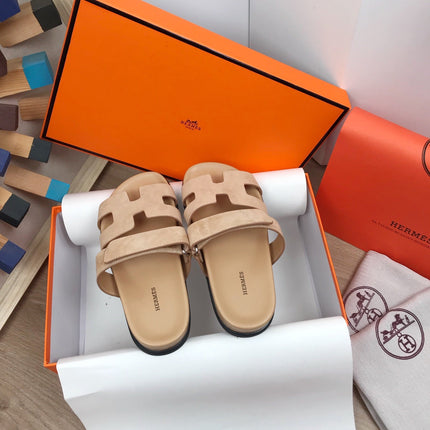 IZMIR SANDALS BEIGE SUEDE WITH SIGNATURE H CUT-OUT DESIGN